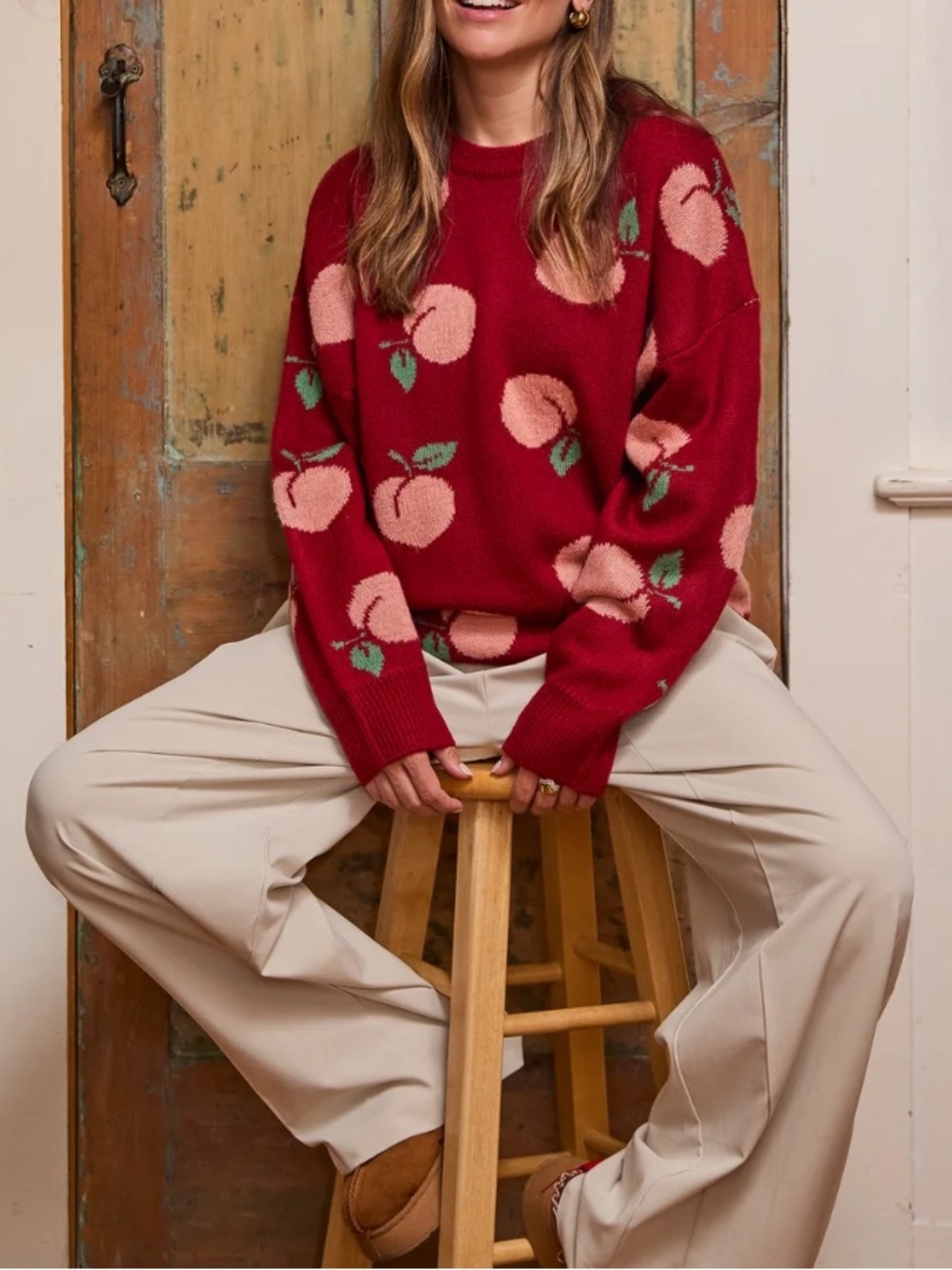 Nana The Brand Evelyn Sweater Peaches on Red